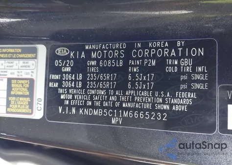 2021 Kia Sedona Lx z USA, uszkodzony, nr VIN KNDMB5C11M6665232